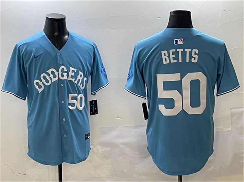 Men's Los Angeles Dodgers 50 Mookie Betts Light Blue Limited Stitched Baseball Jersey