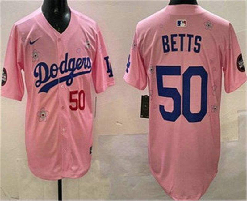 Men's Los Angeles Dodgers 50 Mookie Betts Pink 2025 Tokyo Series Limited Jersey