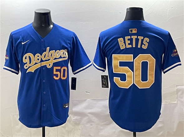 Men's Los Angeles Dodgers 50 Mookie Betts Royal 2025 Gold Collection Limited Stitched Baseball Jersey
