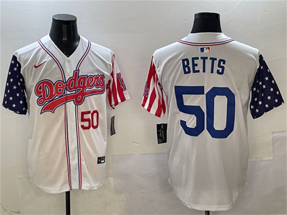 Men's Los Angeles Dodgers 50 Mookie Betts White Limited Stitched Baseball Jersey