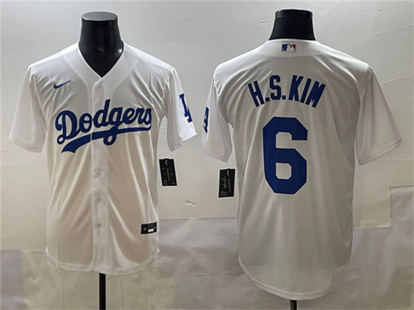 Men's Los Angeles Dodgers 6 H.S.Kim White Cool Base Stitched Baseball Jersey