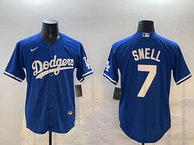Men's Los Angeles Dodgers 7 Blake Snell Royal Cool Base Stitched Baseball Jersey