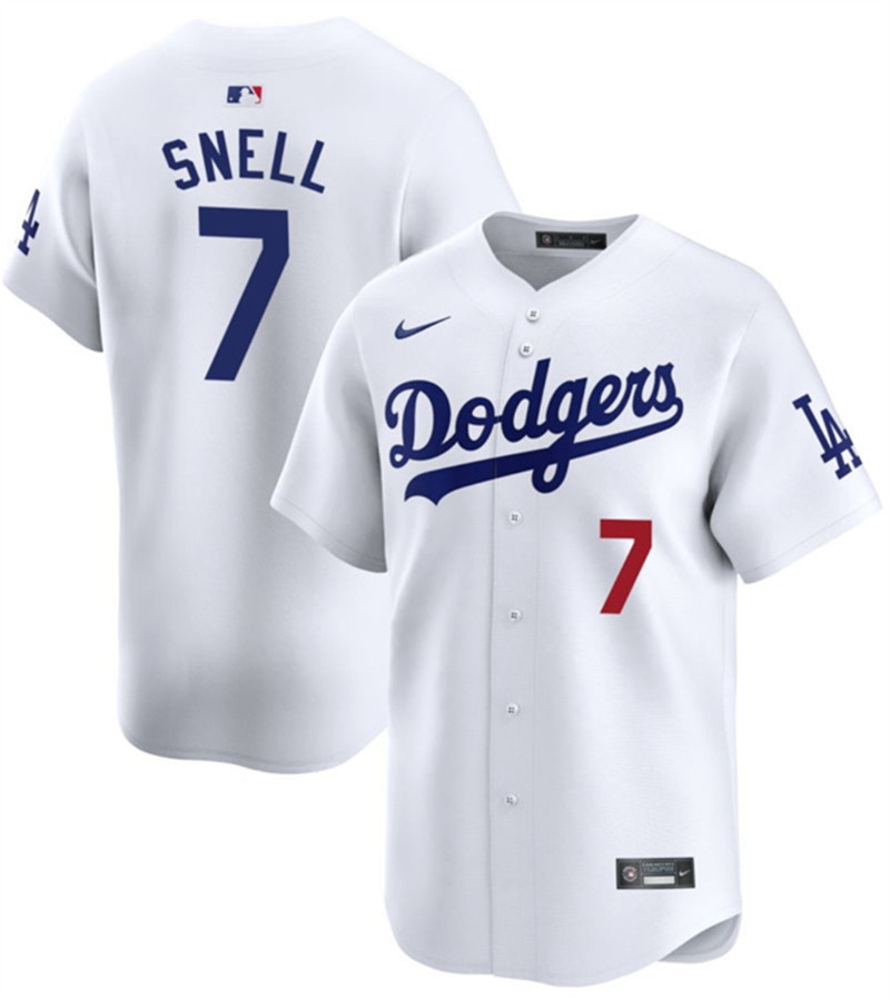 Men's Los Angeles Dodgers 7 Blake Snell White 2024 Home Limited Stitched Baseball Jersey