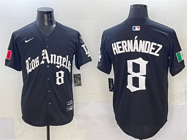 Men's Los Angeles Dodgers 8 Enrique Hernandez Black Mexico 2025 LA Gothic Style With Fernando Patch Vapor Premier Limited Stitched Baseball Jersey