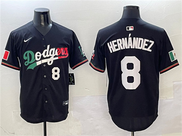 Men's Los Angeles Dodgers 8 Enrique Hernandez Black Mexico Flag Limited Stitched Baseball Jersey
