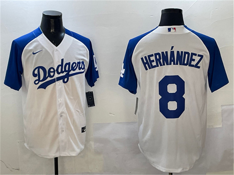 Men's Los Angeles Dodgers 8 Enrique Hernandez White Blue Cool Base Stitched Baseball Jersey