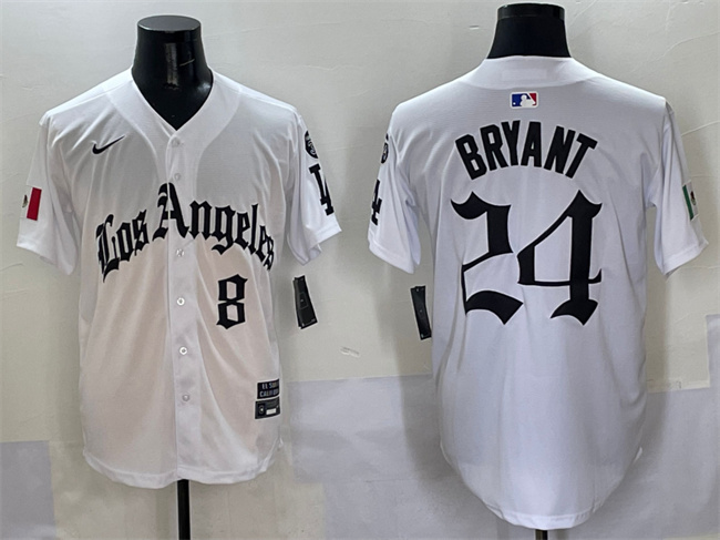 Men's Los Angeles Dodgers Front 8 Back 24 Kobe Bryant White Mexico 2025 LA Gothic Style With Fernando Patch Vapor Premier Limited Stitched Baseball Jersey