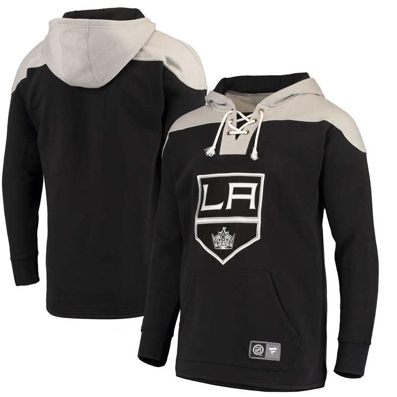 Men's Los Angeles Kings Fanatics Branded Black Silver Breakaway Lace Up Hoodie