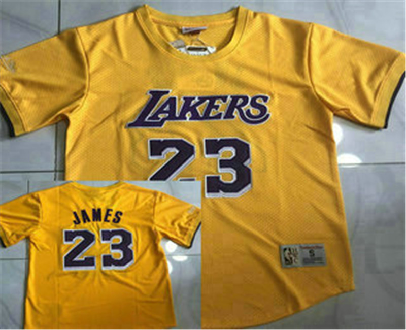 Men's Los Angeles Lakers 23 Lebron James Yellow Short Sleeved AU Throwback Jersey