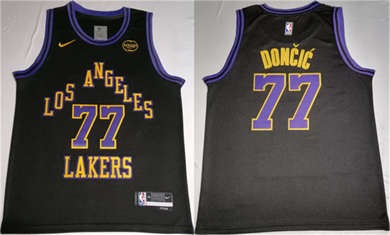 Men's Los Angeles Lakers 77 Luka Doncic Black 2025 Stitched Basketball Jersey