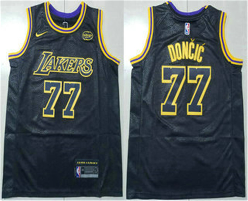 Men's Los Angeles Lakers 77 Luka Doncic Black Stitched Jersey