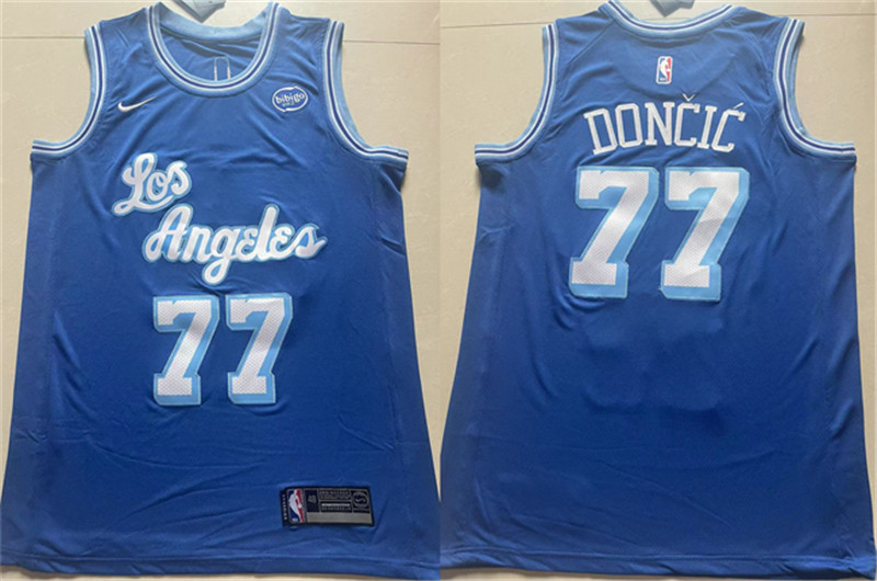Men's Los Angeles Lakers 77 Luka Doncic Blue 2025 Stitched Basketball Jersey