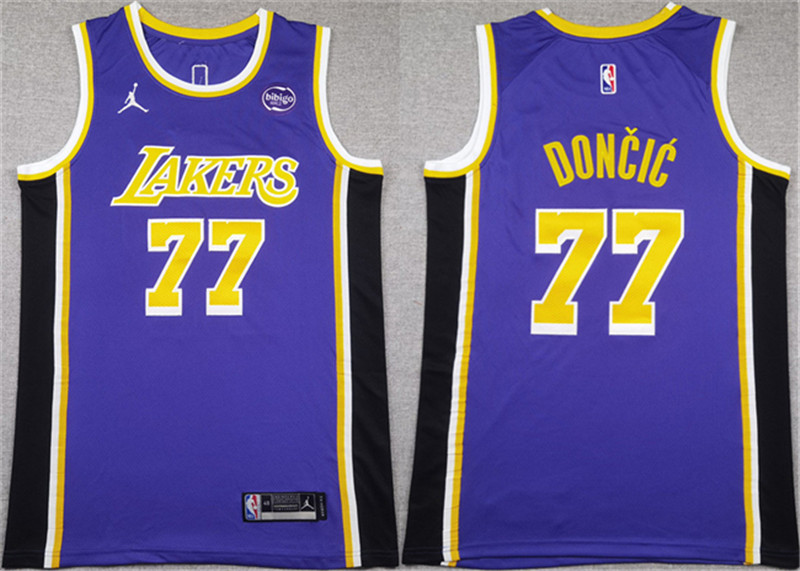 Men's Los Angeles Lakers 77 Luka Doncic Puple 2025 Stitched Basketball Jersey