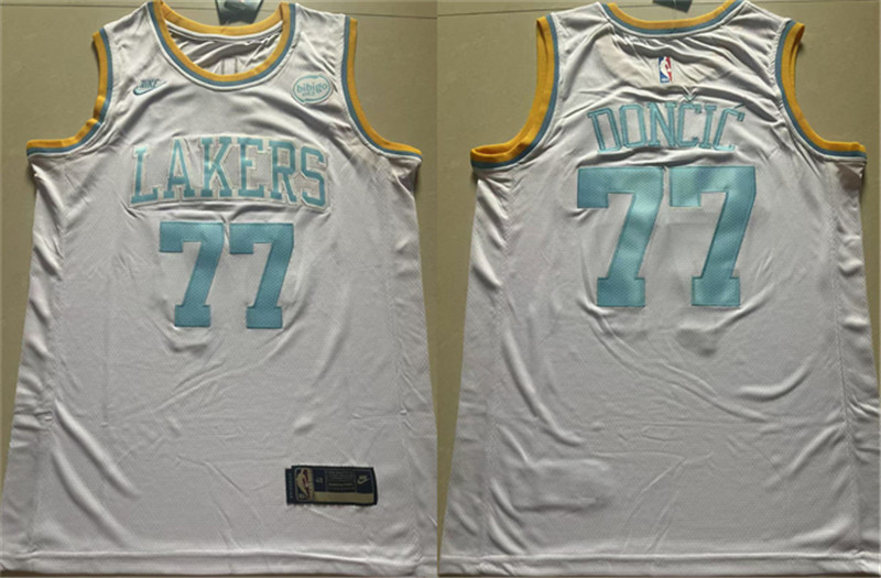 Men's Los Angeles Lakers 77 Luka Doncic White 2025 Classic Edition Stitched Basketball Jersey