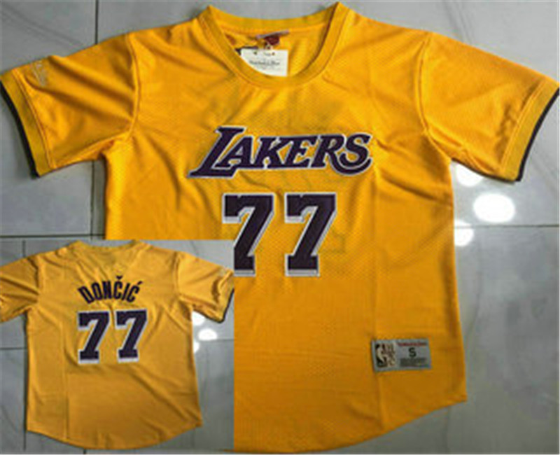 Men's Los Angeles Lakers 77 Luka Doncic Yellow Short Sleeved AU Throwback Jersey