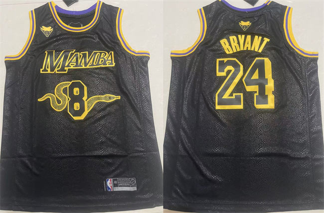 Men's Los Angeles Lakers Front 8 Back 24 Kobe Bryant Black Stitched Basketball Jersey