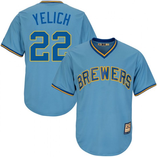 Men's Majestic Christian Yelich Milwaukee Brewers Player Light Blue Cool Base Alternate Cooperstown Jersey