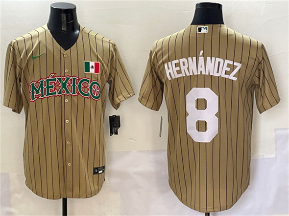 Men's Mexico Baseball 8 Enrique Hernandez Tan 2023 World Baseball Classic Stitched Jersey