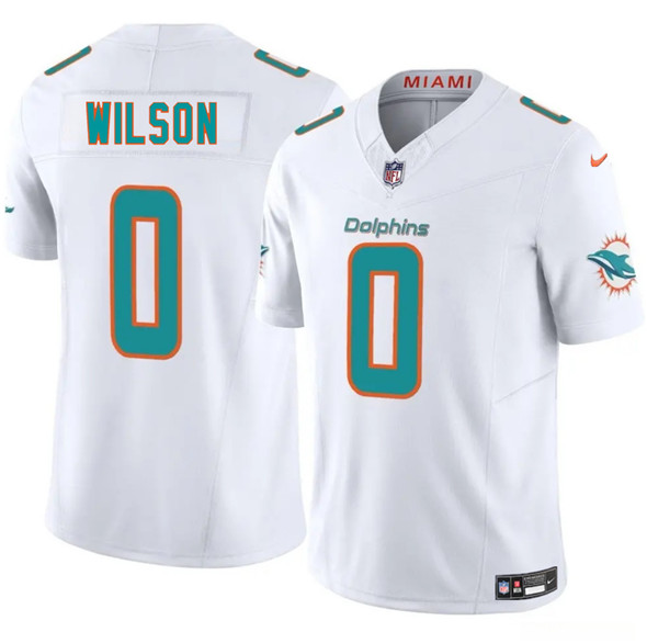 Men's Miami Dolphins 0 Zach Wilson White 2025 Draft F.U.S.E. Vapor Limited Football Stitched Jersey