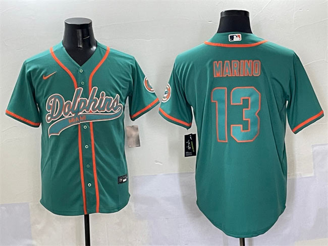 Men's Miami Dolphins 13 Dan Marino Aqua Cool Base Stitched Baseball Jersey