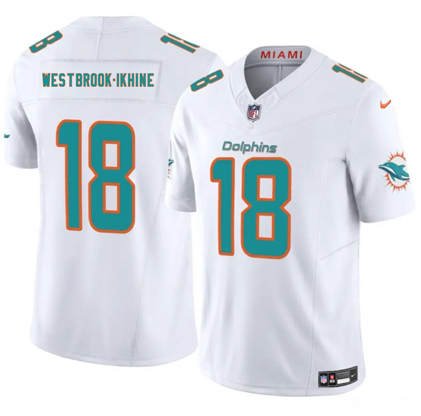 Men's Miami Dolphins 18 Nick Westbrook Ikhine White 2025 Draft F.U.S.E. Vapor Limited Football Stitched Jersey