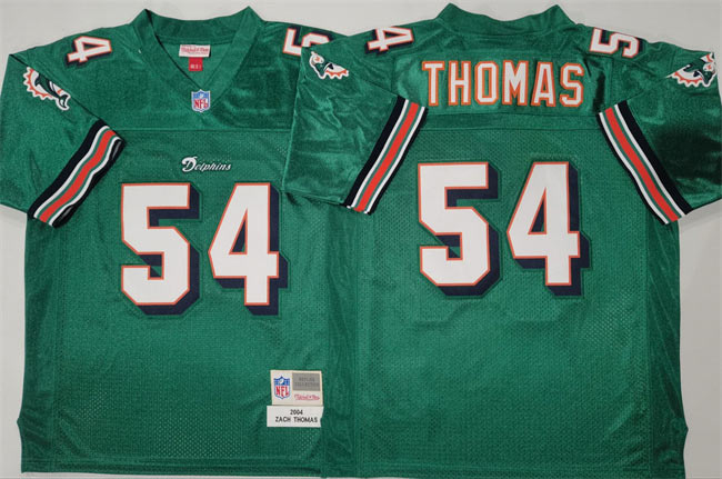 Men's Miami Dolphins 54 Zach Thomas Aqua Throwback Stitched Football Jersey