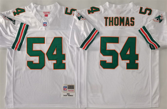 Men's Miami Dolphins 54 Zach Thomas White Throwback Stitched Football Jersey