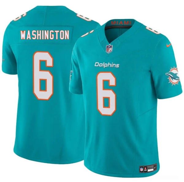 Men's Miami Dolphins 6 Malik Washington Aqua 2025 Draft F.U.S.E