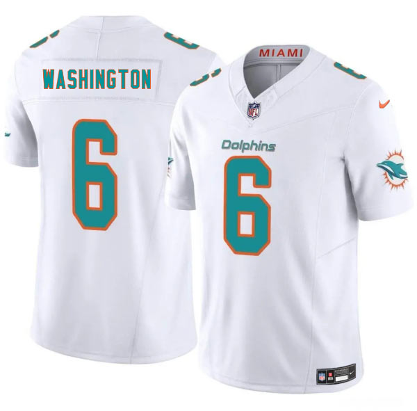 Men's Miami Dolphins 6 Malik Washington White 2025 Draft F.U.S.E