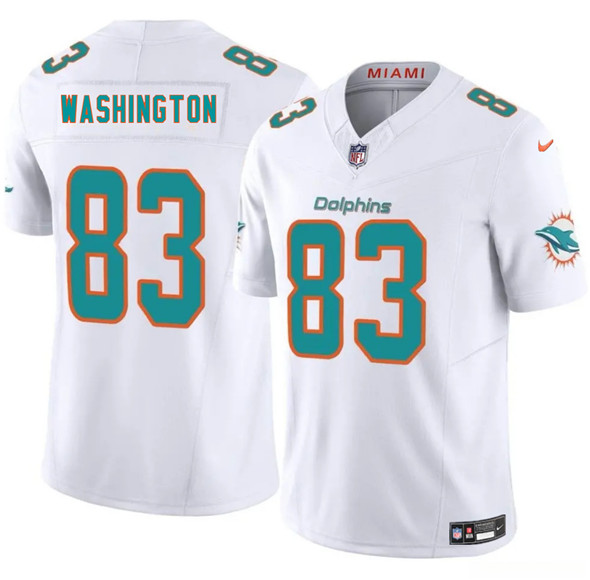 Men's Miami Dolphins 83 Tahj Washington White 2025 Draft F.U.S.E. Vapor Limited Football Stitched Jersey