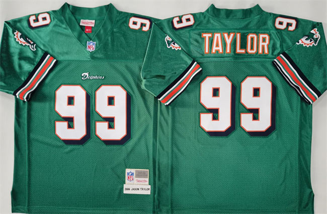 Men's Miami Dolphins 99 Jason Taylor Aqua Throwback Stitched Football Jersey