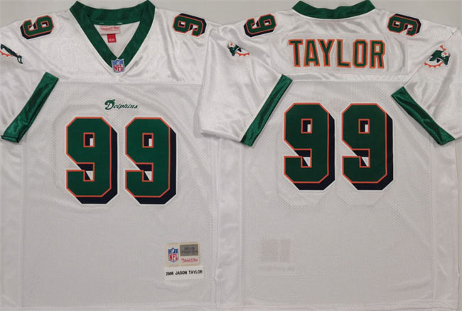 Men's Miami Dolphins 99 Jason Taylor White Throwback Stitched Football Jersey
