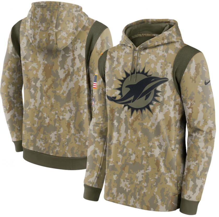 Men's Miami Dolphins Nike Camo 2021 Salute To Service Therma Performance Pullover Hoodie
