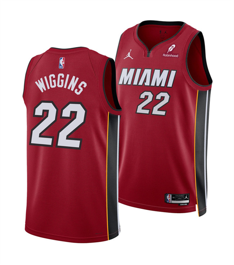 Men's Miami Heat 22 Andrew Wiggins Red 2025 Statement Edition Swingman Stitched Basketball Jersey