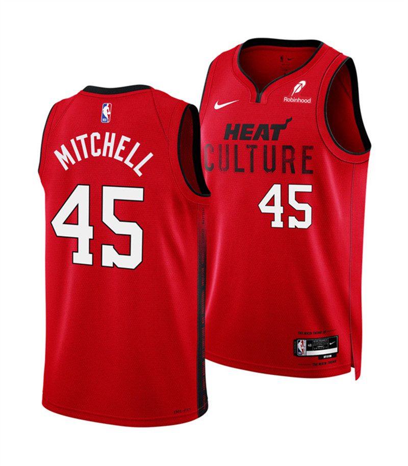Men's Miami Heat 45 Davion Mitchell Red 2025 City Edition Stitched Basketball Jersey