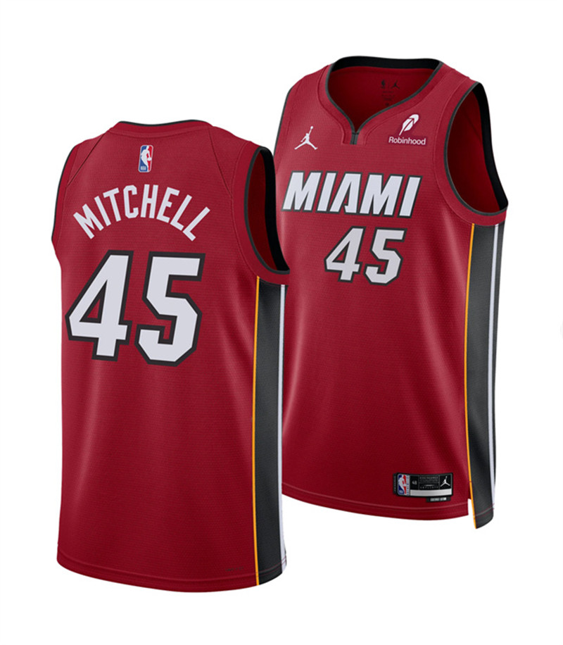 Men's Miami Heat 45 Davion Mitchell Red 2025 Statement Edition Swingman Stitched Basketball Jersey