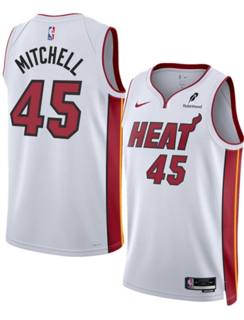 Men's Miami Heat 45 Davion Mitchell White 2025 Association Edition Swingman Stitched Basketball Jersey