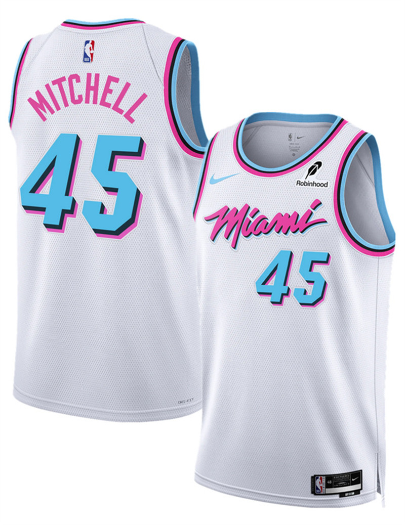 Men's Miami Heat 45 Davion Mitchell White 2025 City Edition Stitched Basketball Jersey