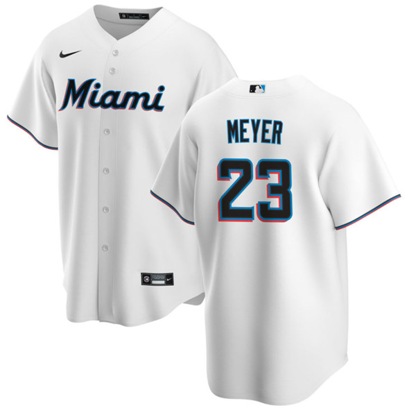 Men's Miami Marlins 23 Max Meyer White Cool Base Stitched Baseball Jersey