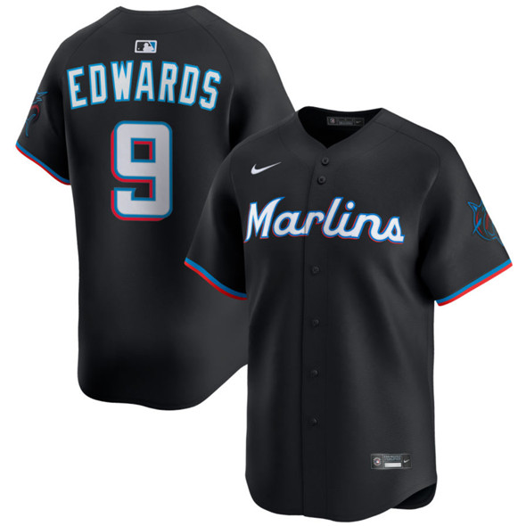 Men's Miami Marlins 9 Xavier Edwards Black 2024 Alternate Limited Stitched Baseball Jersey