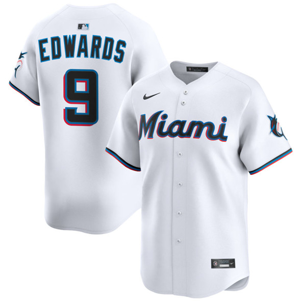 Men's Miami Marlins 9 Xavier Edwards White 2024 Home Limited Stitched Baseball Jersey