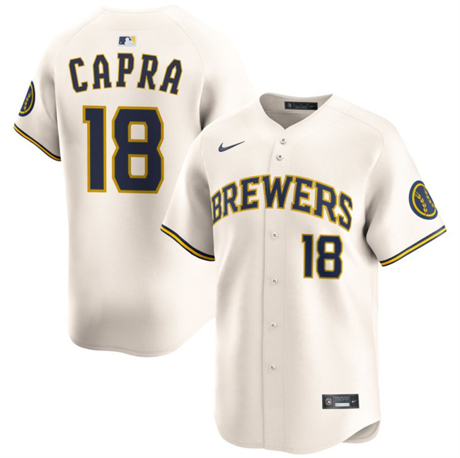 Men's Milwaukee Brewers 18 Vinny Capra Cream 2025 Limited Stitched Baseball Jersey