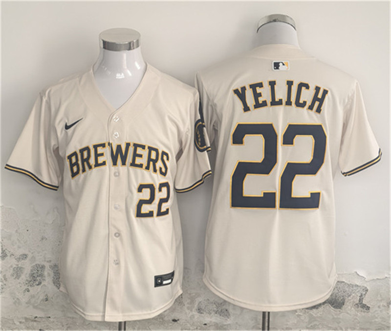 Men's Milwaukee Brewers 22 Christian Yelich Cream Home Limited Stitched Jersey