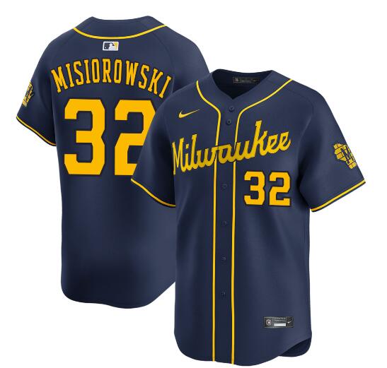 Men's Milwaukee Brewers 32 Jacob Misiorowski Navy Alternate Limited Stitched Baseball Jersey