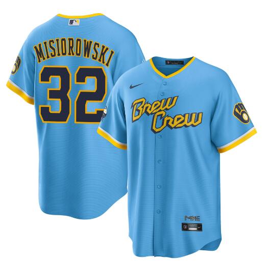 Men's Milwaukee Brewers 32 Jacob Misiorowski Powder Blue City Connect Cool Base Stitched Jersey