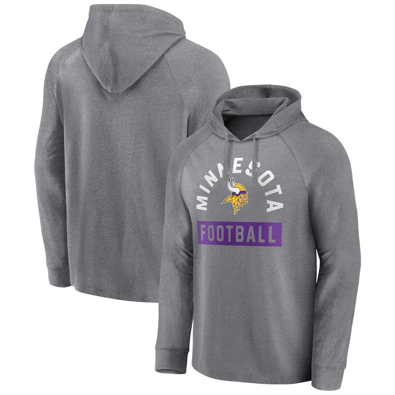 Men's Minnesota Vikings Fanatics Branded Heathered Gray No Time Off Raglan Pullover Hoodie