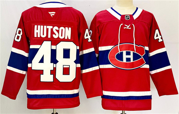Men's Montreal Canadiens 48 Lane Hutson Red 2024 25 Stitched Jersey