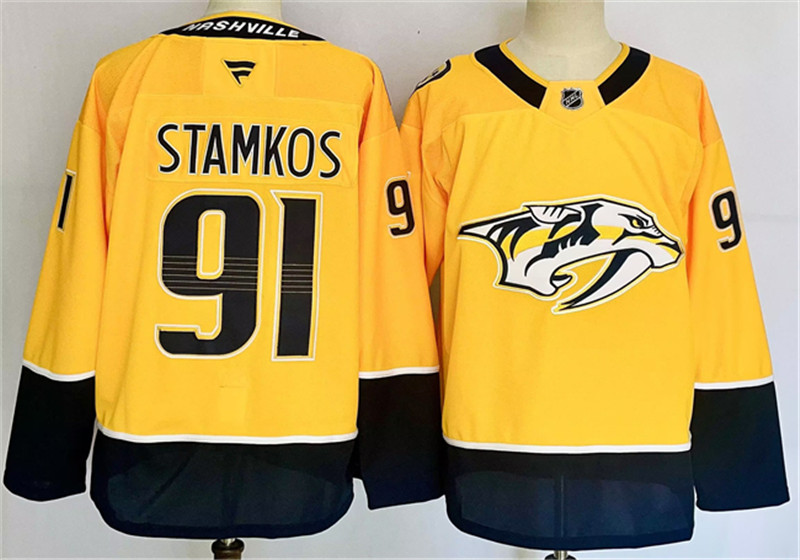 Men's Nashville Predators 91 Steven Stamkos Gold 2024 25 Home Stitched Hockey Jersey