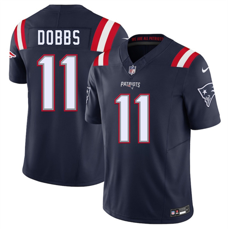 Men's New England Patriots 11 Joshua Dobbs Navy 2025 F.U.S.E. Vapor Limited Football Stitched Jersey