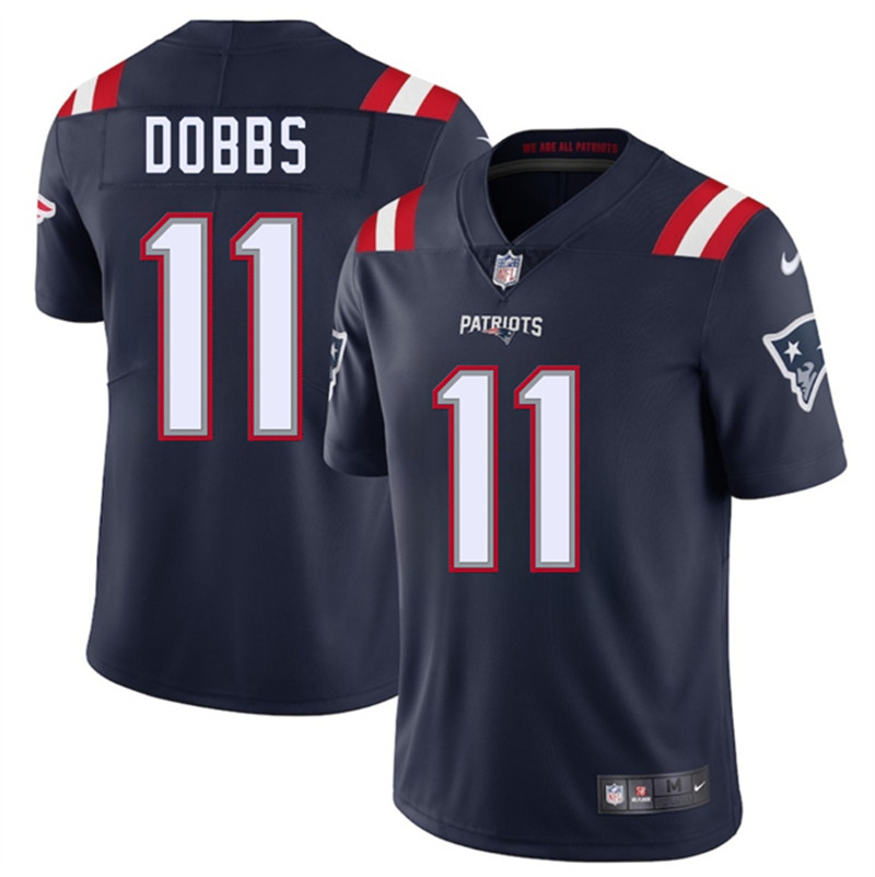 Men's New England Patriots 11 Joshua Dobbs Navy 2025 Vapor Limited Football Stitched Jersey
